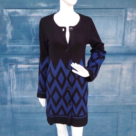 ANN TAYLOR Diamond Jacquard Cardigan Coatigan - Picture 12 of 17